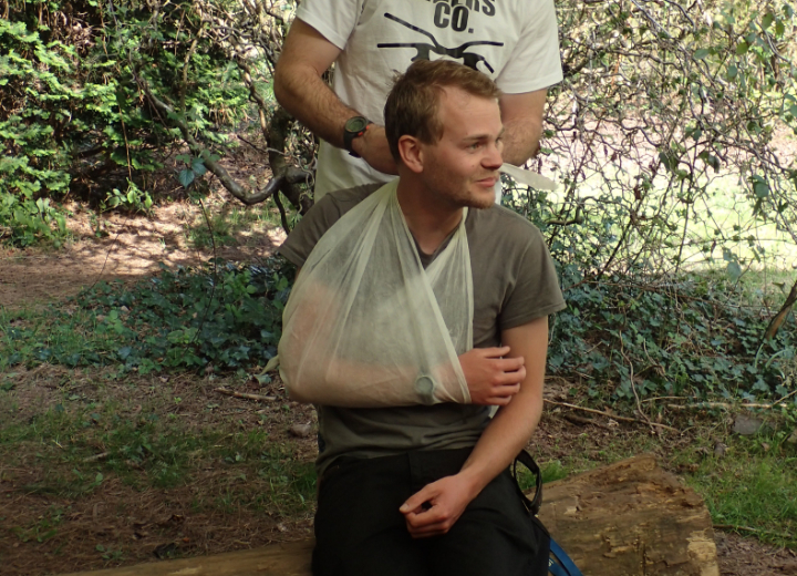 Client arm in sling - Outdoor first aid